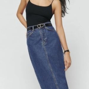 Reformation Dark Blue Denim High-Rise Pencil Skirt Sizw 25
